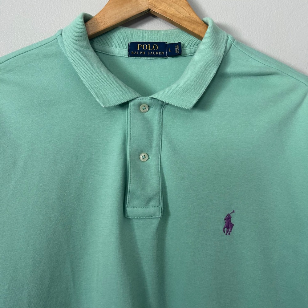 Polo Ralph Lauren Polo Shirt Men Large Seafoam Green Short Sleeve Cotton Classic